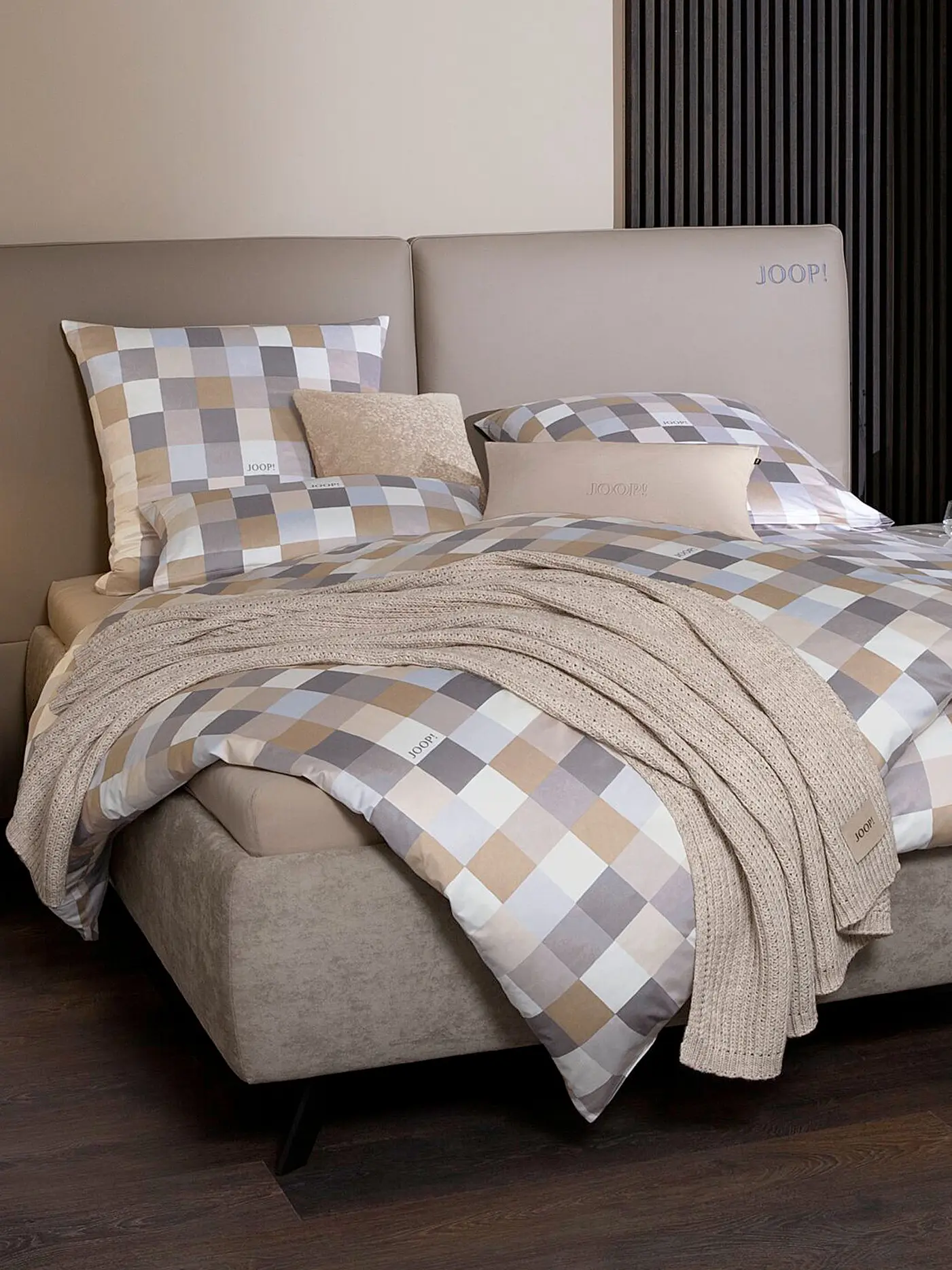JOOP | Satin Bettwäsche Mosaik 70x90cm / 140x220cm | beige